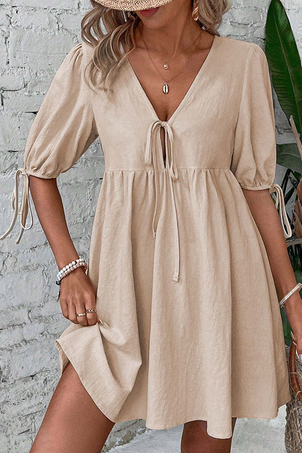 beachsissi Solid Color V Neck Sleeveless Casual Dress
