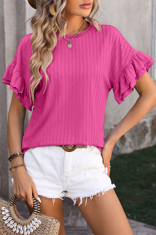 Ruffle Sleeve Solid Color Casual Tops