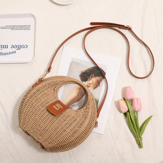Color Block Gold Clasp Hollow Handle Weave Bag