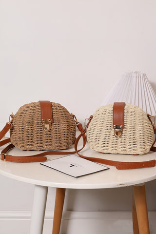 Fashion Half-Moon Color Block Weave Bag