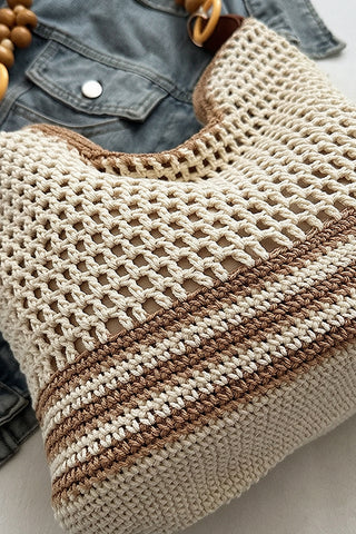 Color Block Hollow Knit Weave Bag