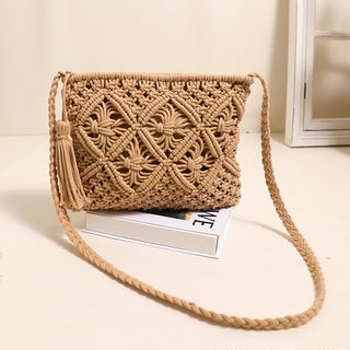 Fashion Solid Tassel  Woven Crossbody Bag