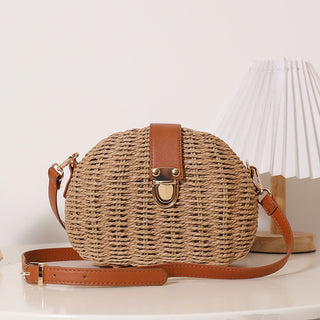 Fashion Half-Moon Color Block Weave Bag
