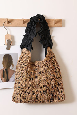 Fashion Women Color Block Weave Handbag