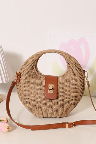 Color Block Gold Clasp Hollow Handle Weave Bag