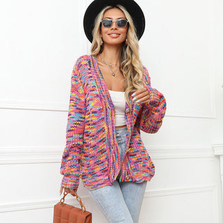 Rainbow Color Block Button Knit Cardigan