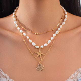 Starfish Scallop Shells Layered Necklace