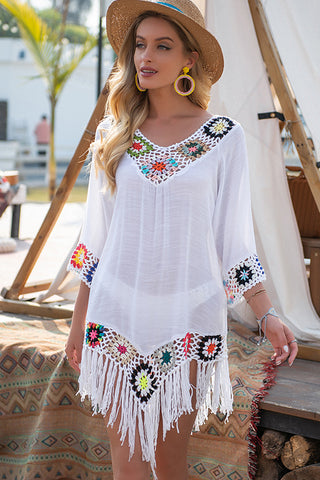 Ethnic Style V Neck Hollow Tassel Swimsuit Cover Up