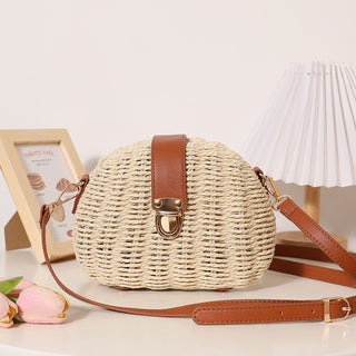 Fashion Half-Moon Color Block Weave Bag