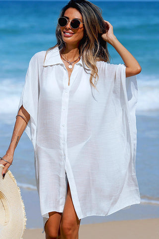 Fashion Solid POLO Neck Swimsuit Cover Up