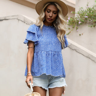 Floral Print Ruffled Sleeve Casual Blouse
