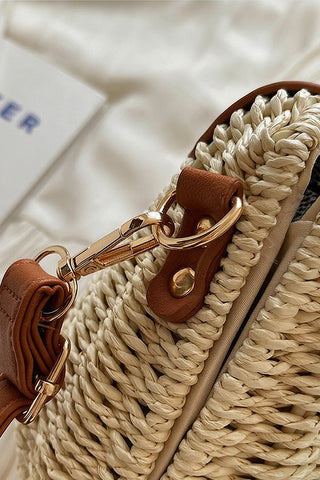 Boho Chic Color Block Bamboo Weave Bag