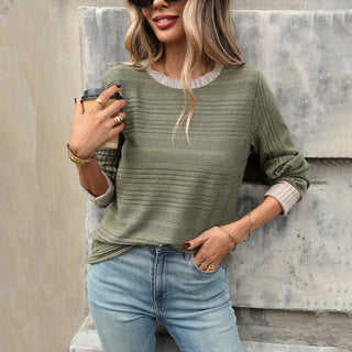 Color Block Long Sleeve Casual T-Shirt