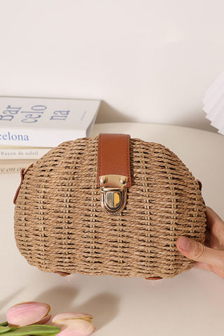 Fashion Half-Moon Color Block Weave Bag