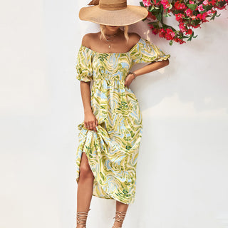 Off The Shoulder Printed Smocked Dress