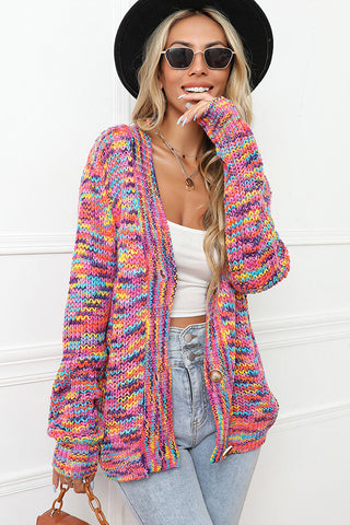 Rainbow Color Block Button Knit Cardigan