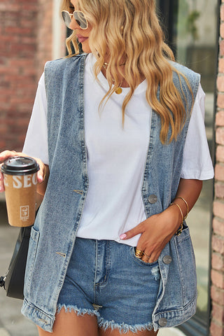 Fashion Sleeveless Open Front Denim Vest