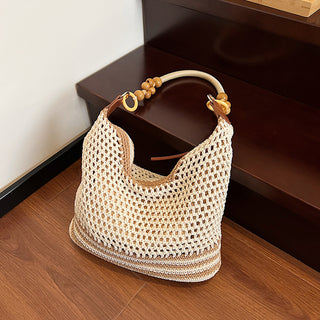 Color Block Hollow Knit Weave Bag