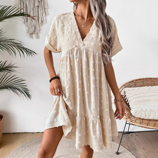 Fashion V Neck Solid Color Casual Dress