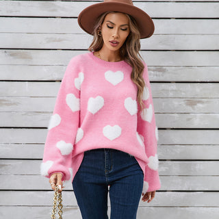 Heart Design Color Block Casual Sweater