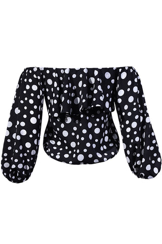 Off-Shoulder Polka Dot Print Puff Sleeves Top