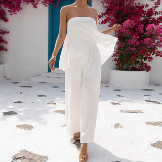 Asymmetric Bandeau Jumpsuit With Skirt Hem
