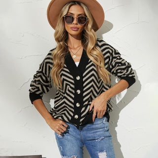 Color Block Button Patchwork Cardigan Sweater
