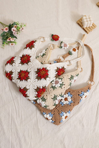 Fashion Flower Design Resort Style Weave Bag