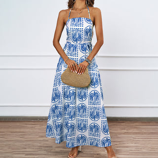 Resort Style Printed Halter Neck Maxi Dress