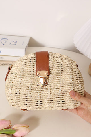 Fashion Half-Moon Color Block Weave Bag