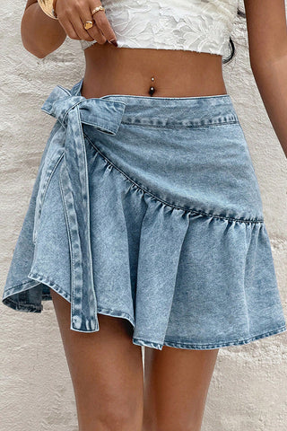Vacation Casual Tie Side Denim Mini Skirt