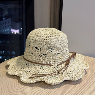 Color Block Crochet Hollow Straw Hat