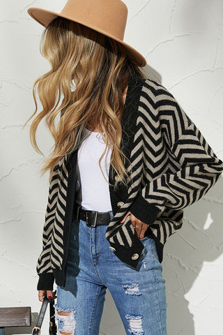 Color Block Button Patchwork Cardigan Sweater