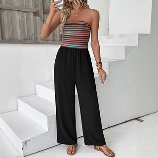 Fashion Bandeau Stripe Print Sleeveless Jumpsuit