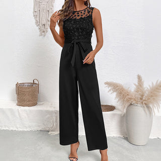 Flower Design Mesh Patchwork Jumpsuit