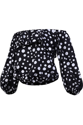 Off-Shoulder Polka Dot Print Puff Sleeves Top