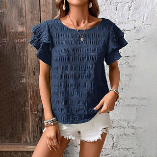Solid Layered Sleeve Round Neck Top