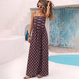Polka Dot Print Smocked Back Maxi Dress