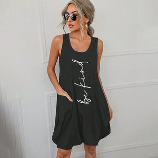 Fashion Printed Sleeveless U Neck Pocket Dress
