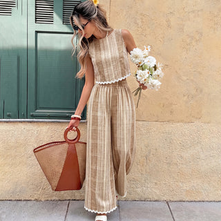 Lace Patchwork Color Block Two Piece Set