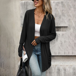 Solid Color Open Front Pocket Cardigan