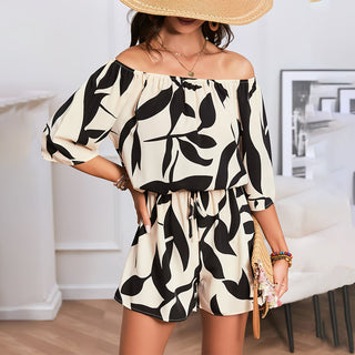 Off The Shoulder Printed Tie Waist Romper
