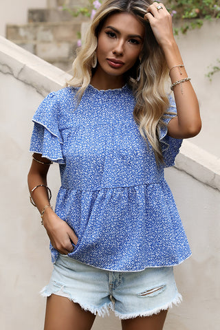 Floral Print Ruffled Sleeve Casual Blouse