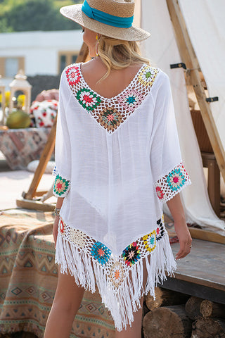 Ethnic Style V Neck Hollow Tassel Swimsuit Cover Up