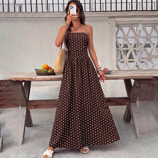 Dots Print Sleeveless Bandeau Retro Dress
