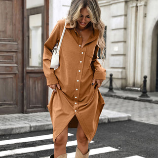 Solid Color Lapel Button Shirt Dress