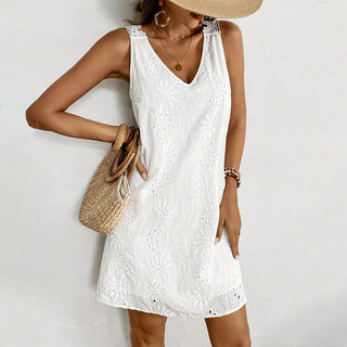 Lace Patchwork V Neck Solid Mini Dress