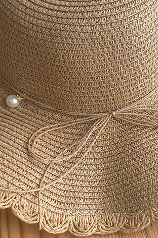 Pearl Wavy Wide Brim Casual Straw Hat