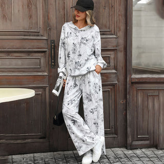 Fashion Printed Hooded Casual Two Piece Set