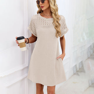 Lace Patchwork Solid Color Casual Dress